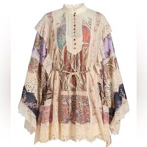 Zimmermann Rhiannon Billow Long Sleeve Lace Trim Minidress